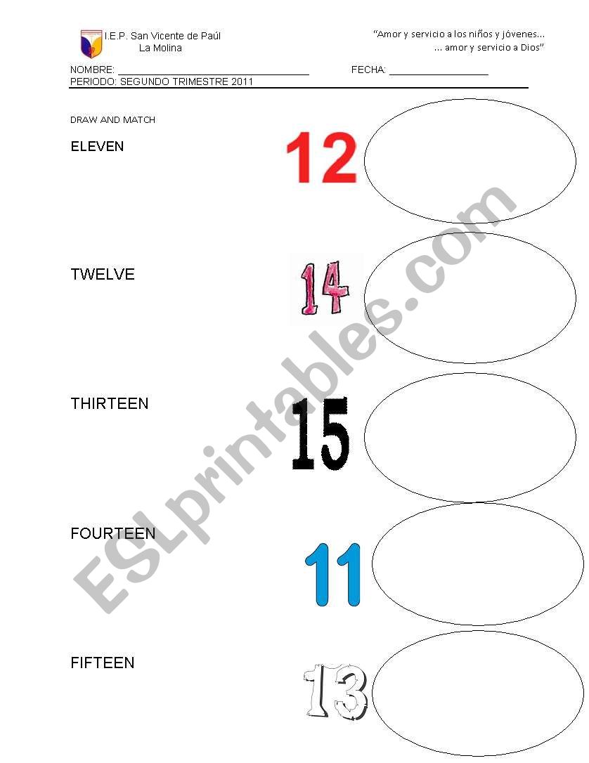 Numbers from 11-15 worksheet