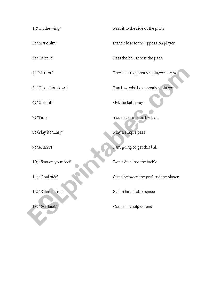 Football Vocabulary  worksheet
