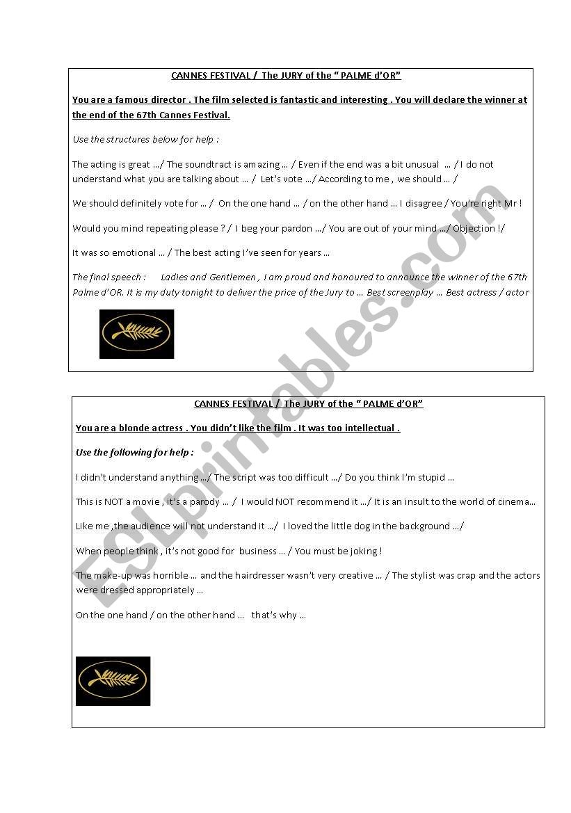 Cannes Festival JURY  worksheet