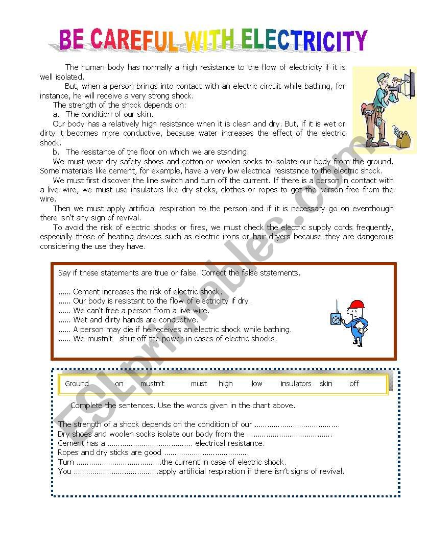 Be careful with electricity worksheet