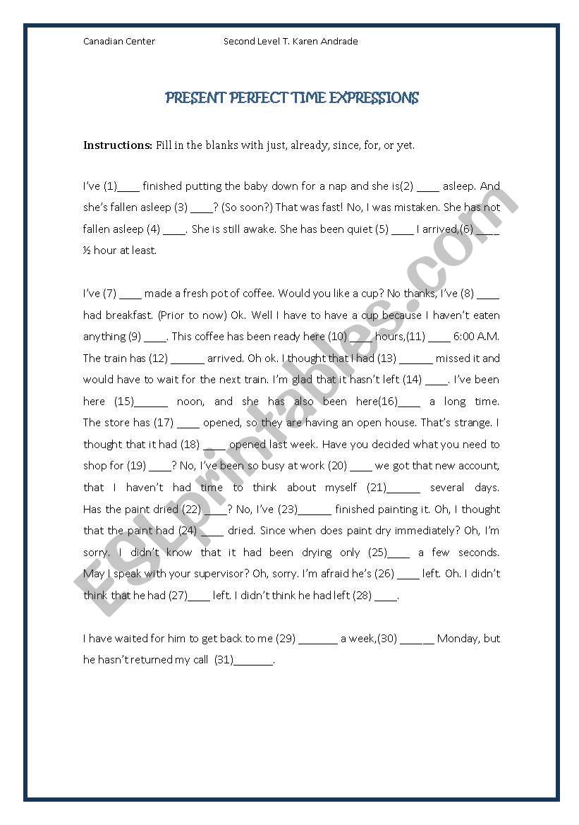 Exercise of present perfect worksheet