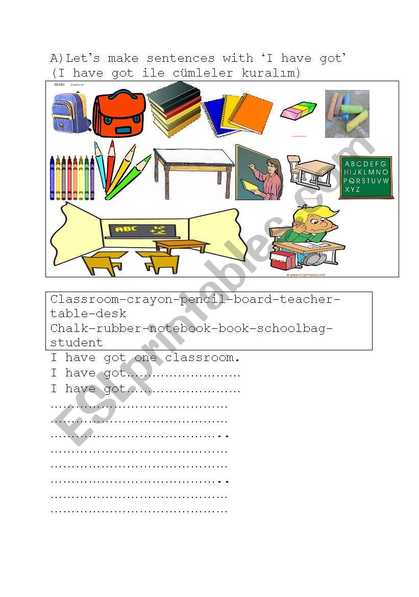 School objects worksheet