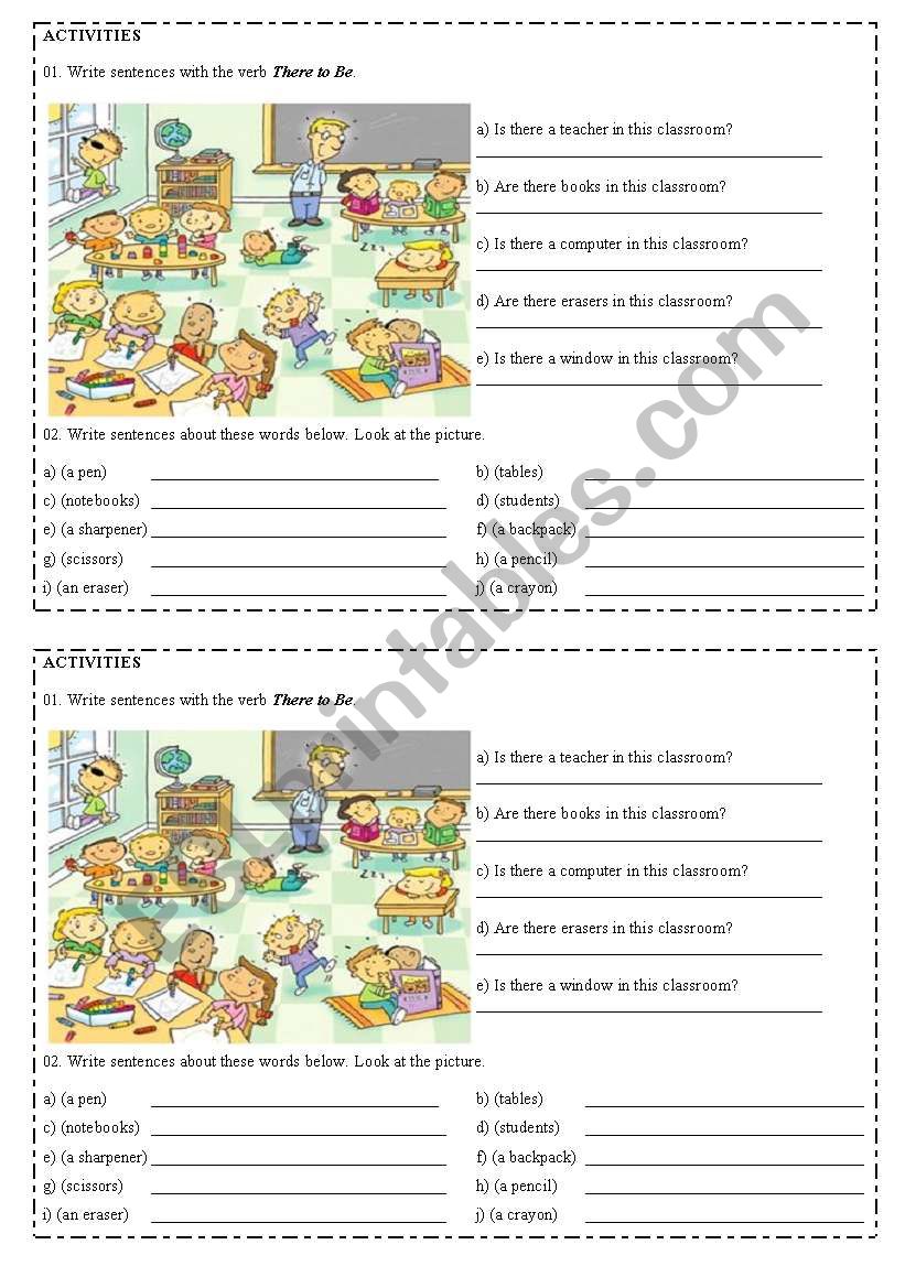 Classroom and There to be worksheet