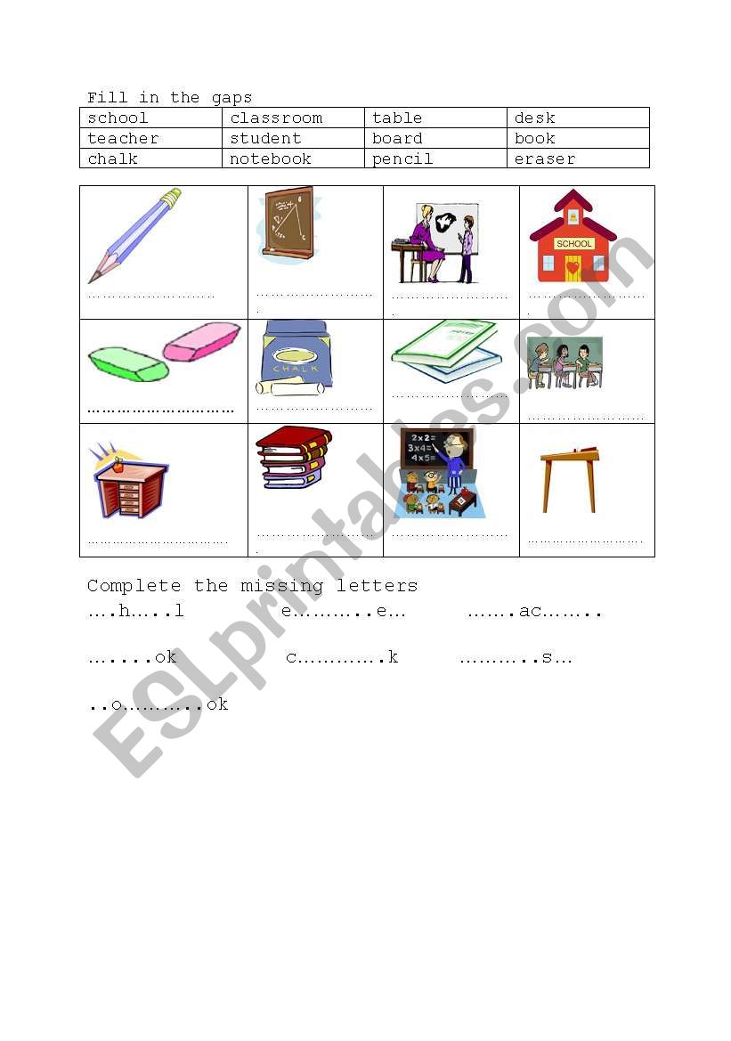 classroom objects 2 worksheet