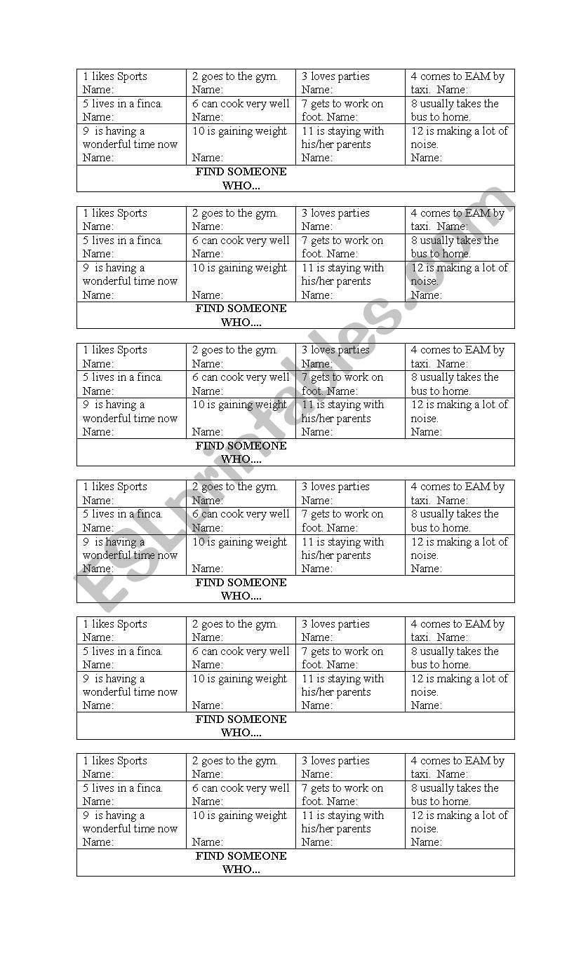 Find Someone Who (Cards) worksheet