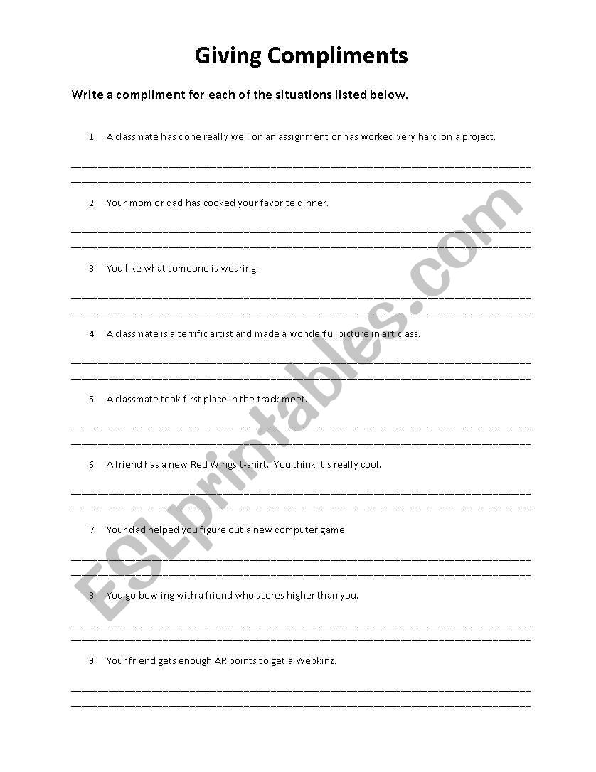 Giving Compliments worksheet