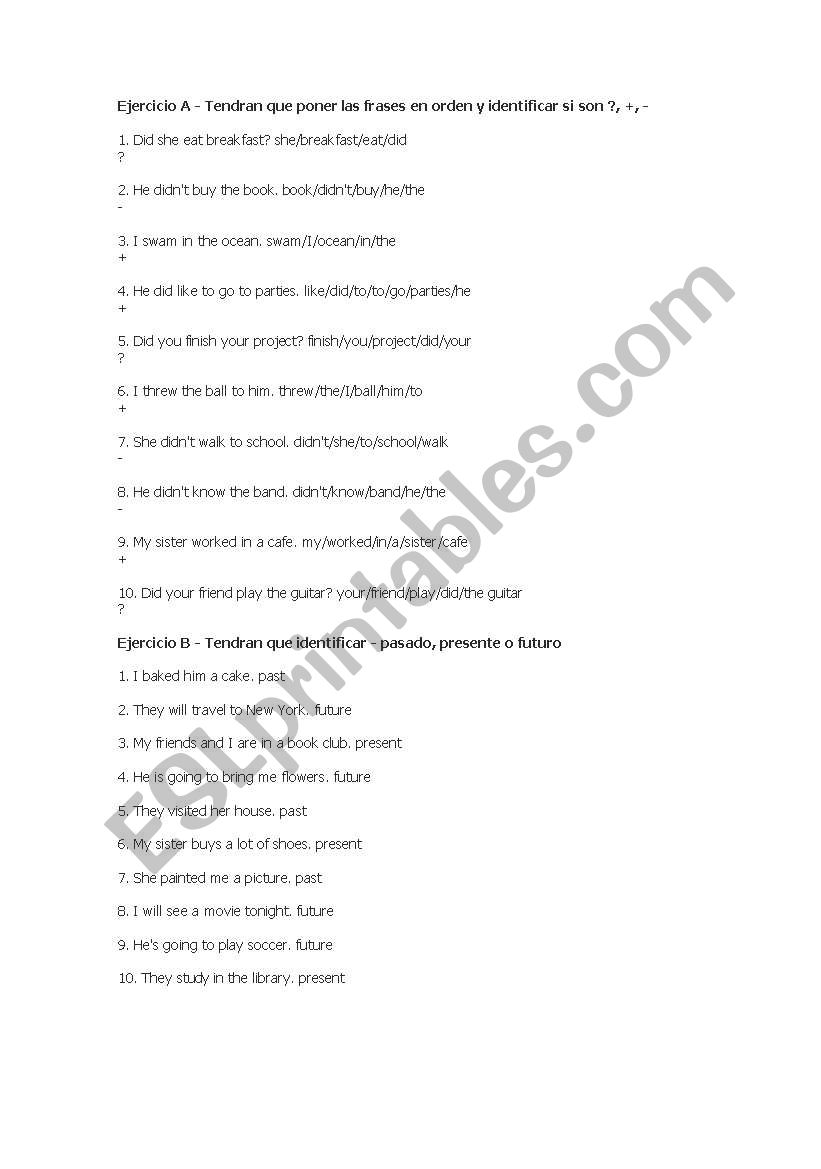 Past tense exercises worksheet