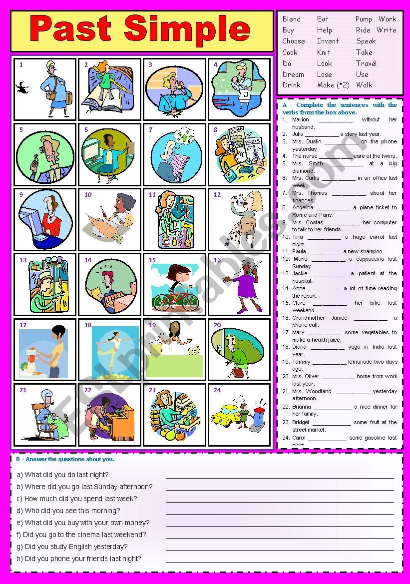 The Girls - Past Simple Regular and Irregular verbs with Answer Key