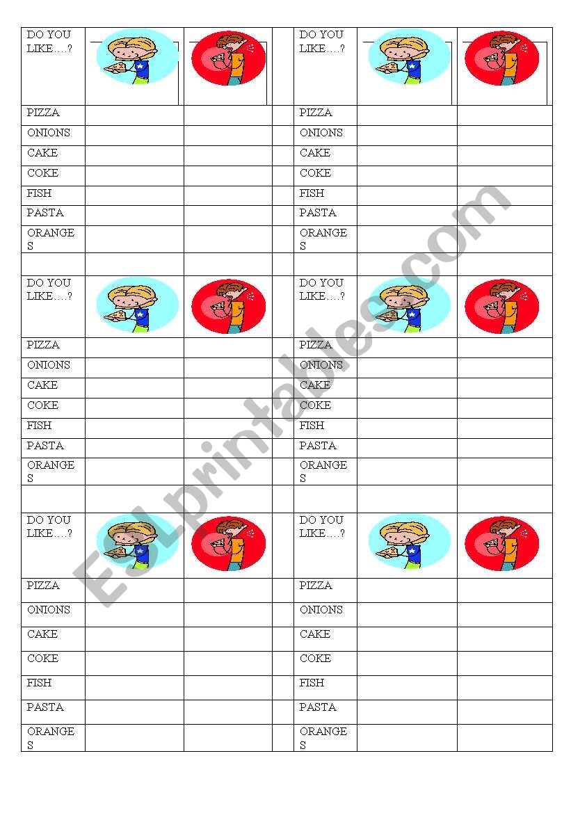 likes/dislike survey worksheet