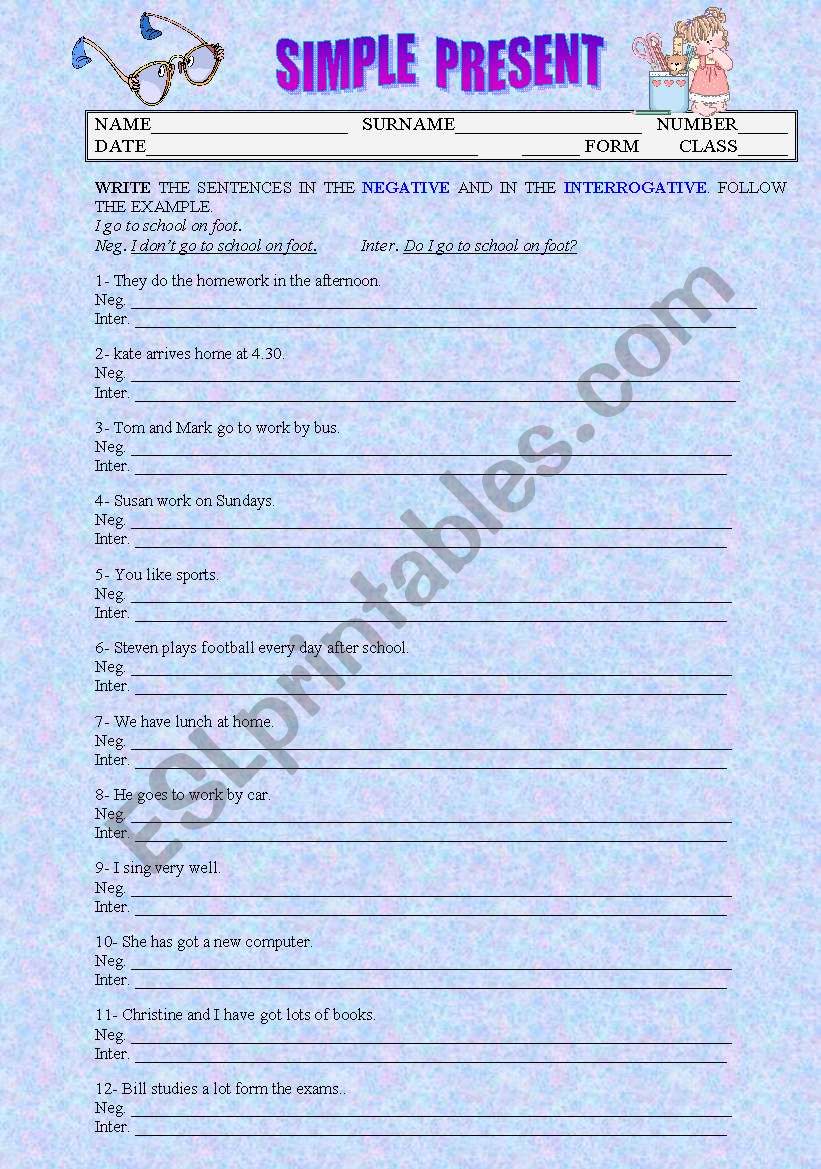 SIMPLE PRESENT worksheet