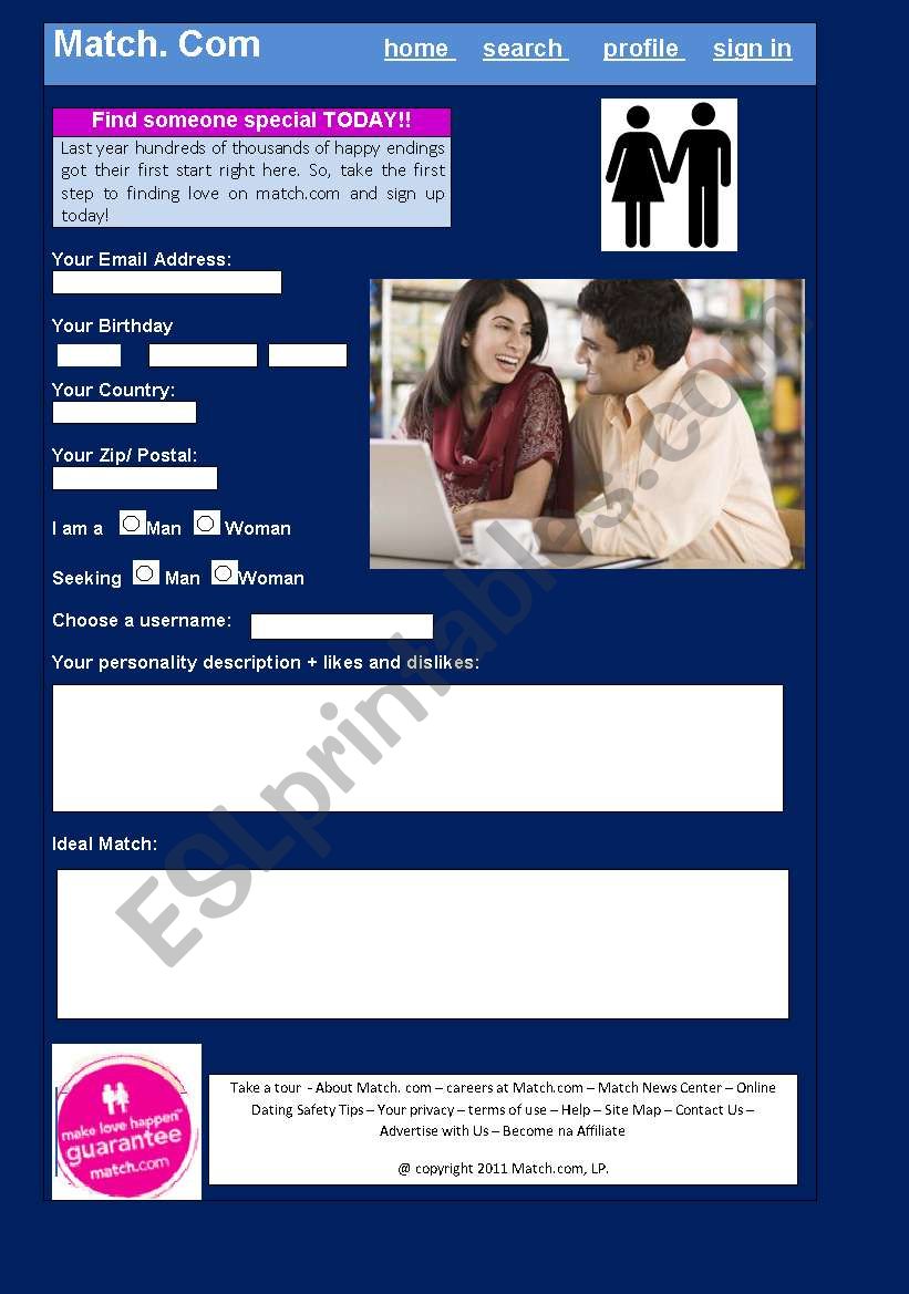 INTERNET DATING - Match.com  worksheet