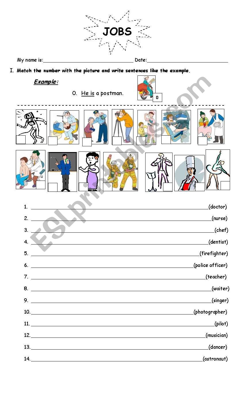 Jobs activity worksheet