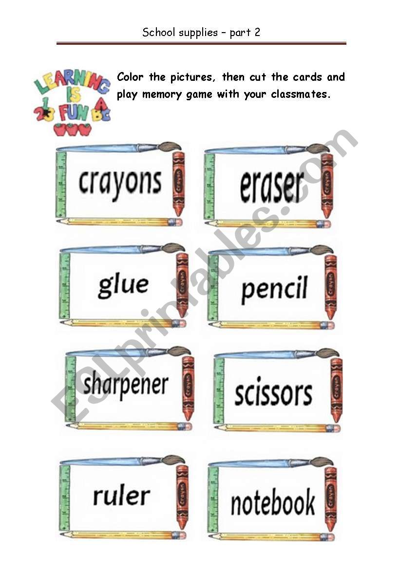 School supplies - Memory game part 2