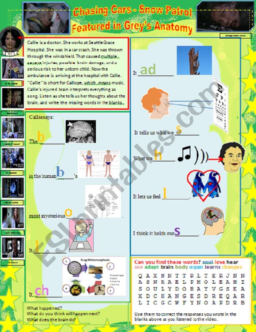 Song: chasing Cars by snow Patrol in GreyÂ´s Anatomy musical event p1