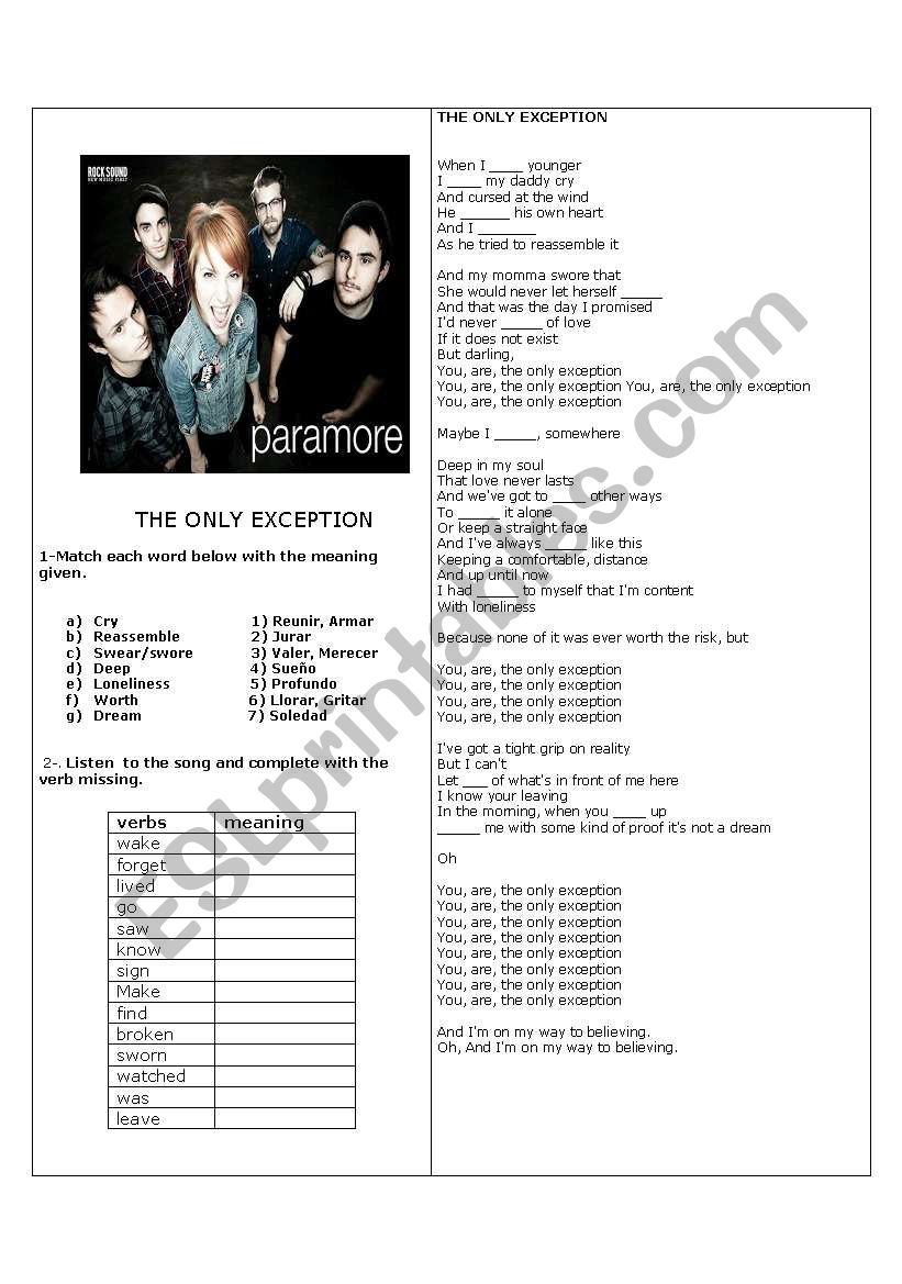 The Only Exception worksheet