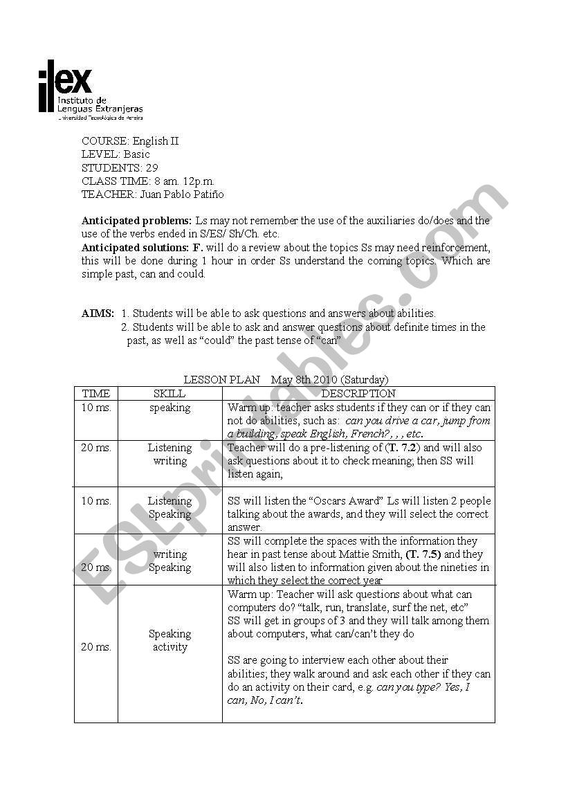 past tense lesson plan worksheet