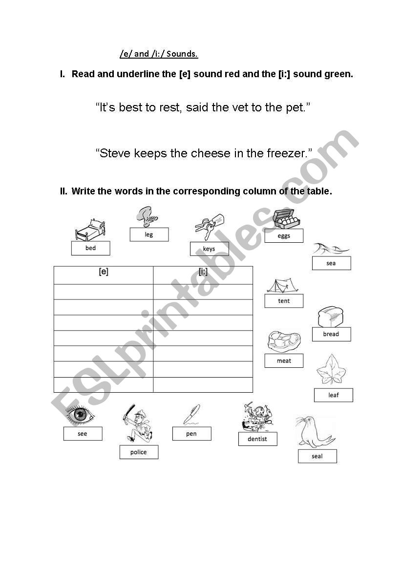 Phonetics e and i: sounds worksheet