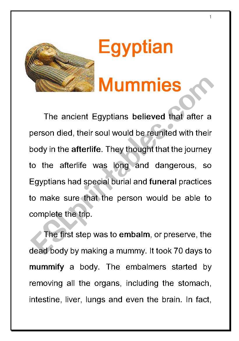 Egyptian Mummy worksheet