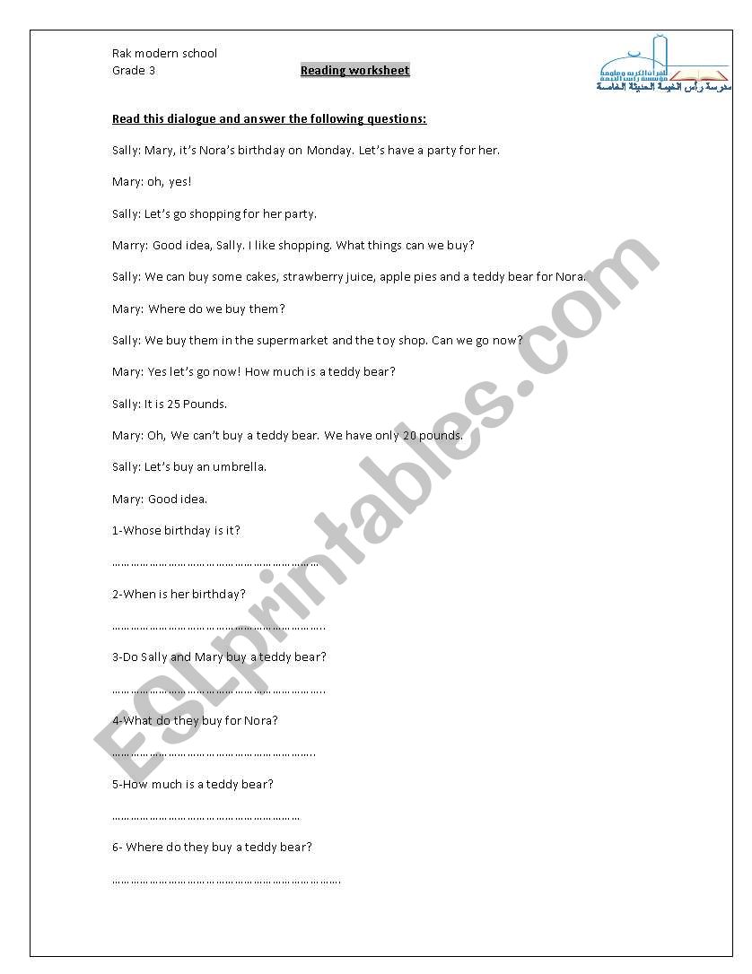 reading dialogue worksheet