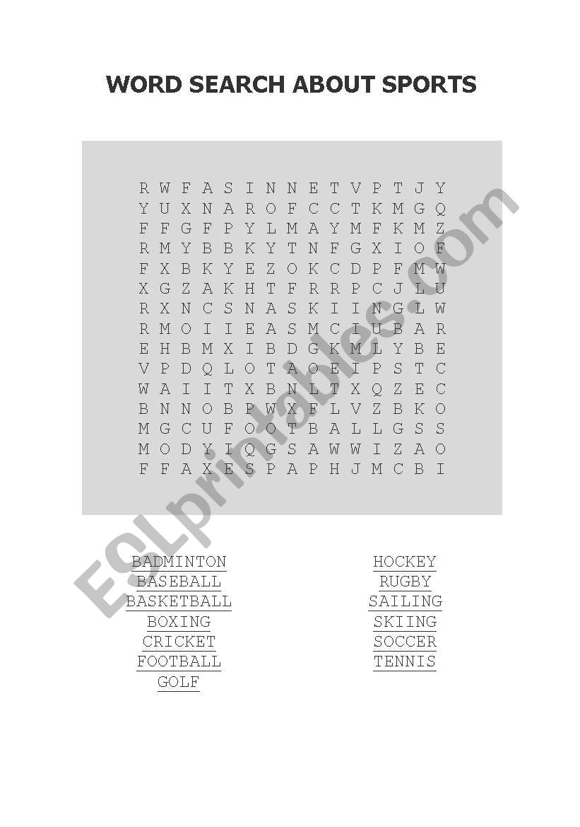 word search sports  worksheet