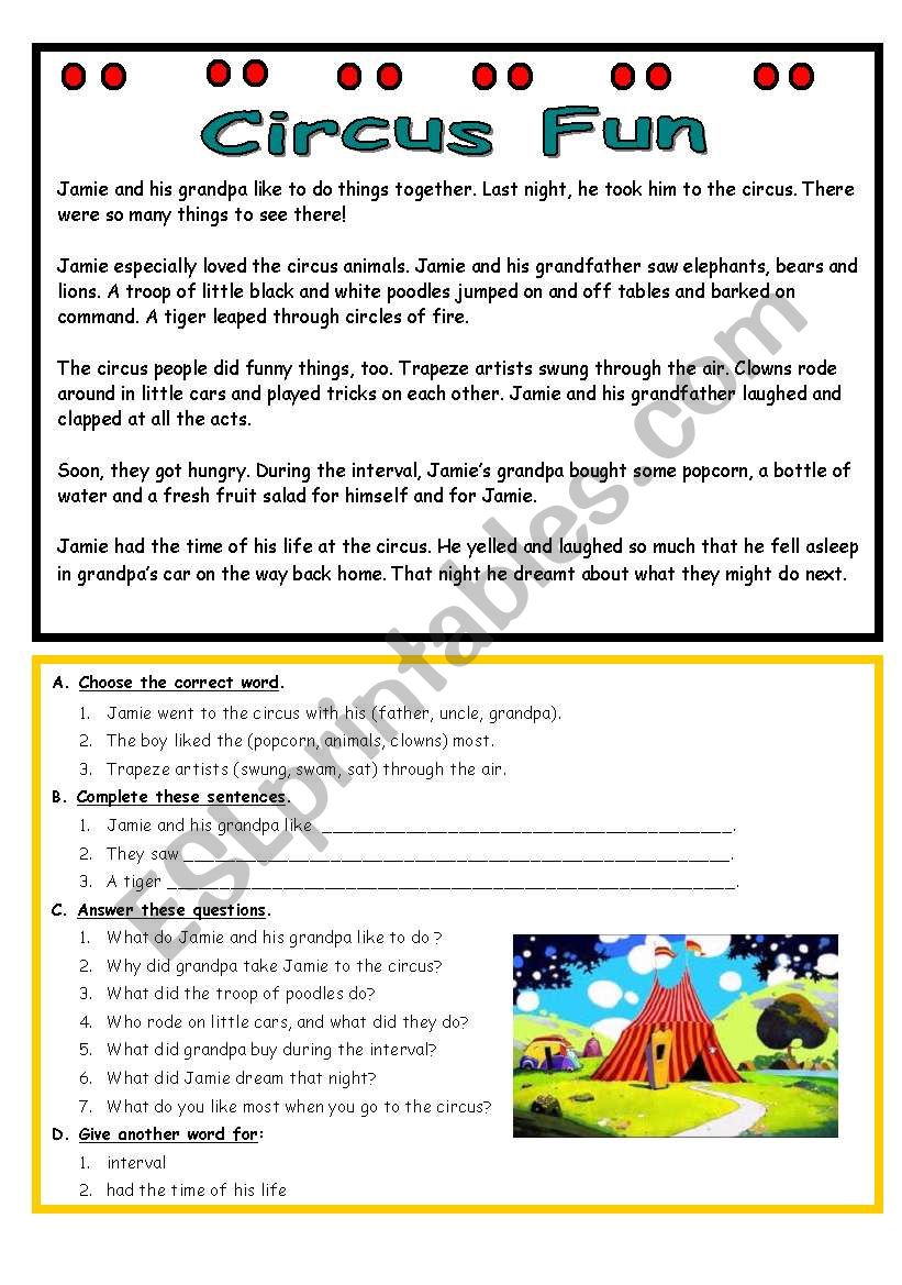 Circus fun worksheet