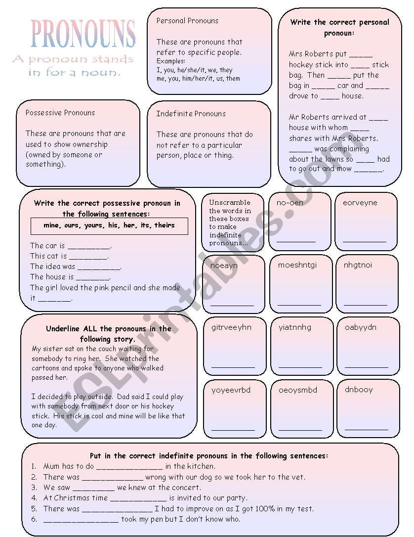 Pronouns worksheet worksheet