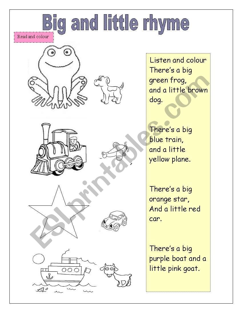 big and little rhyme worksheet