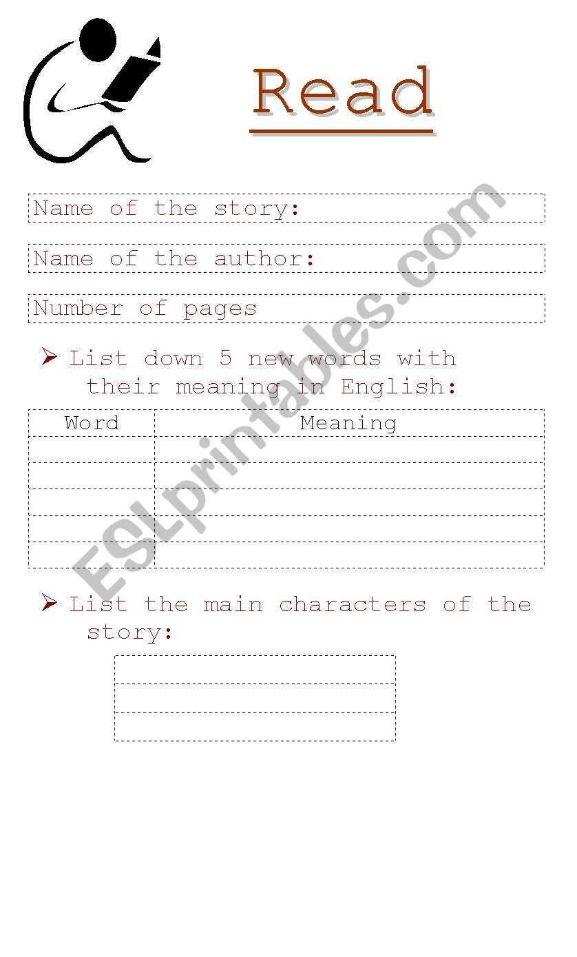 Readign a book worksheet