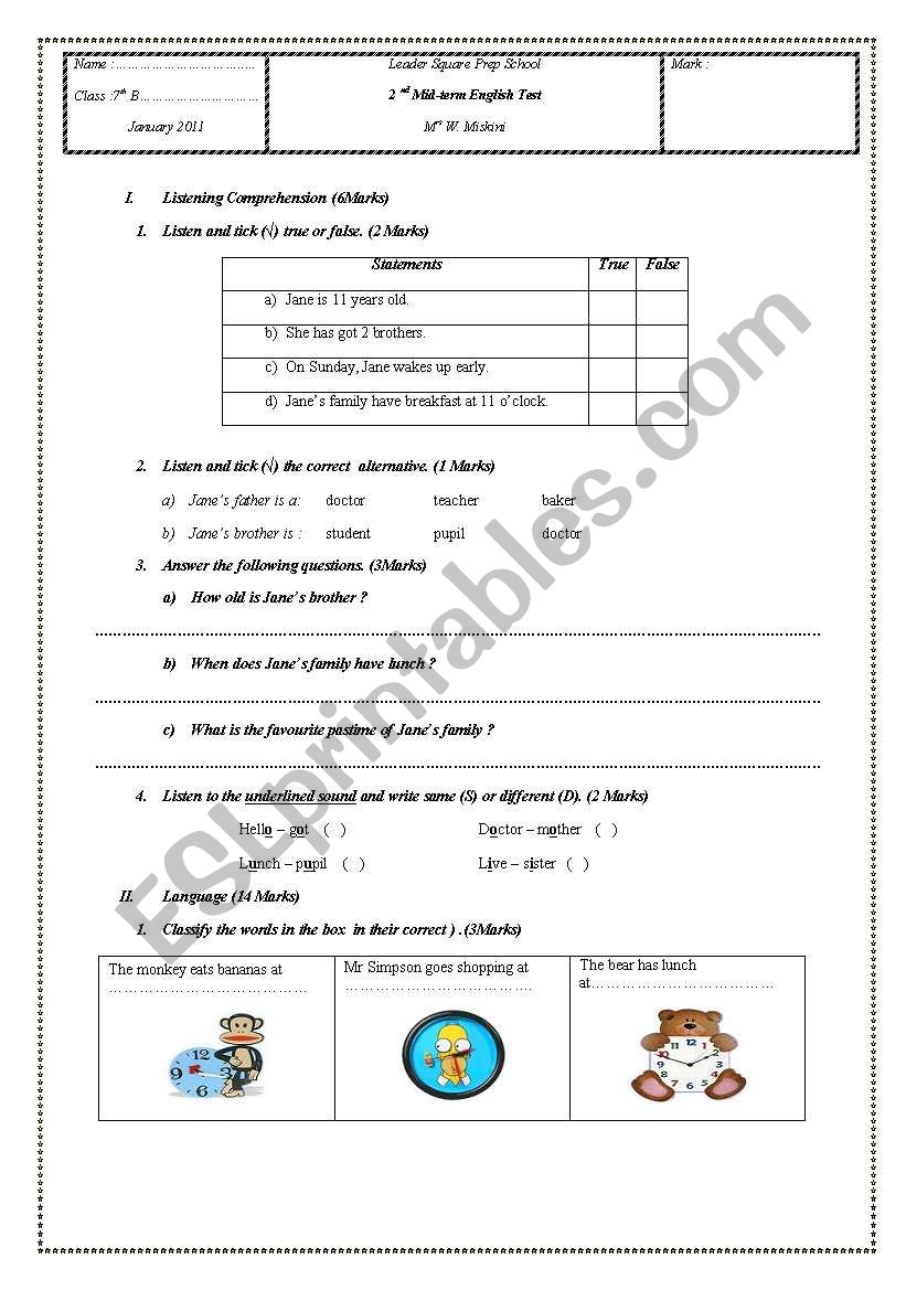 Family memebers worksheet