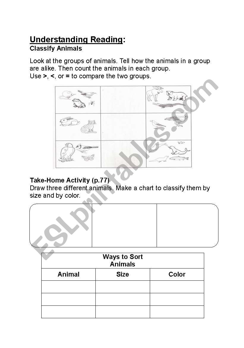 Classifying Animals worksheet