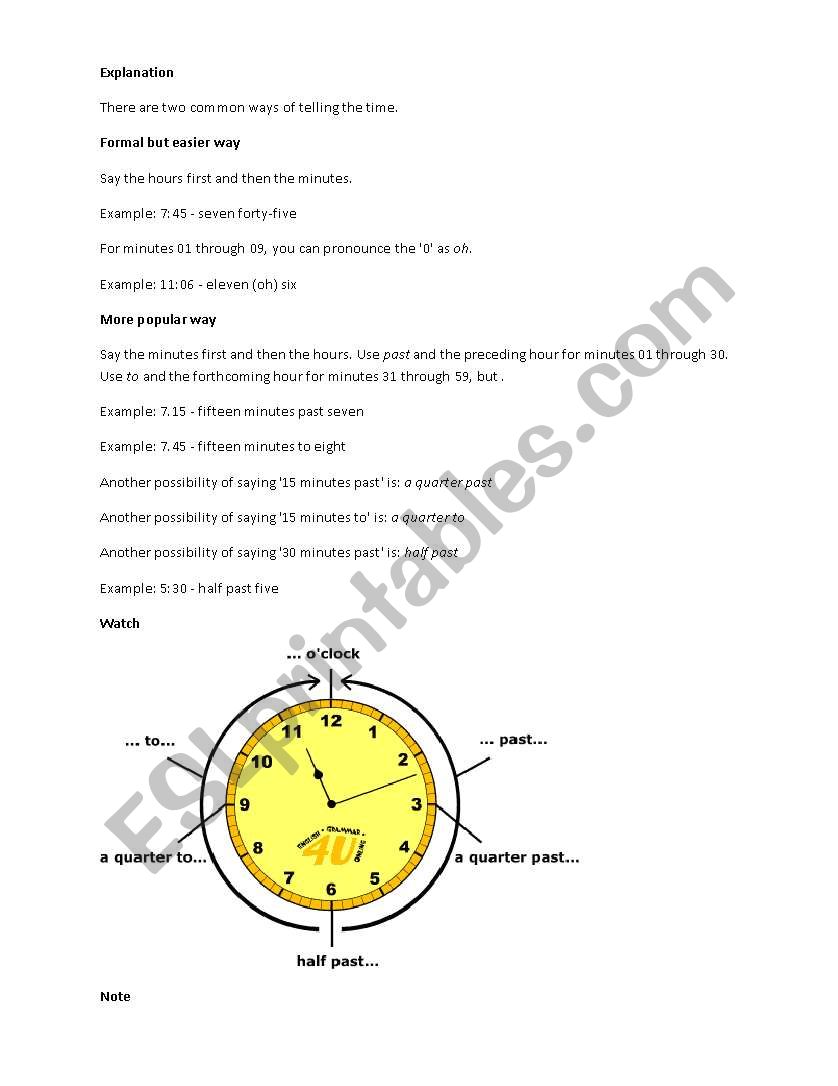 The Clock worksheet