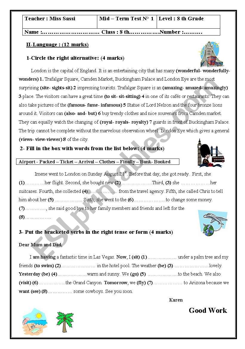 mid term test n1 8th form worksheet