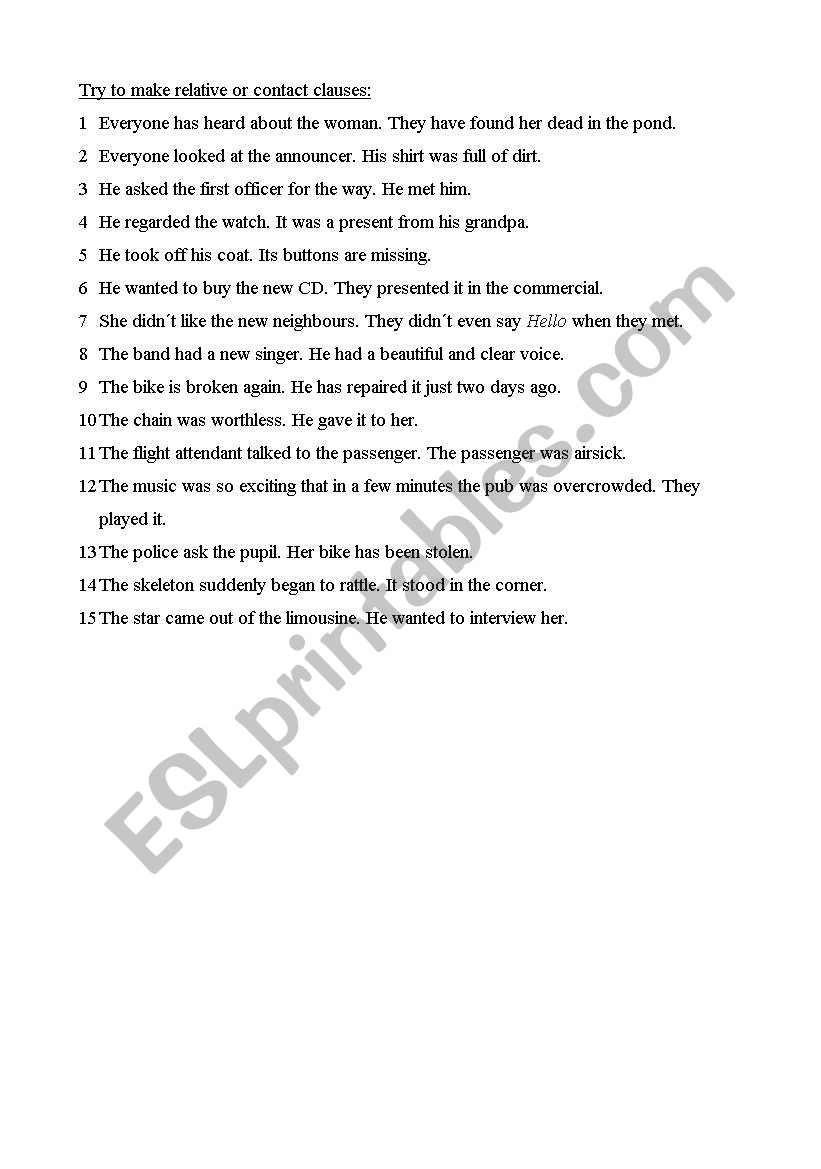 Turning two sentences into main clause and relative clause