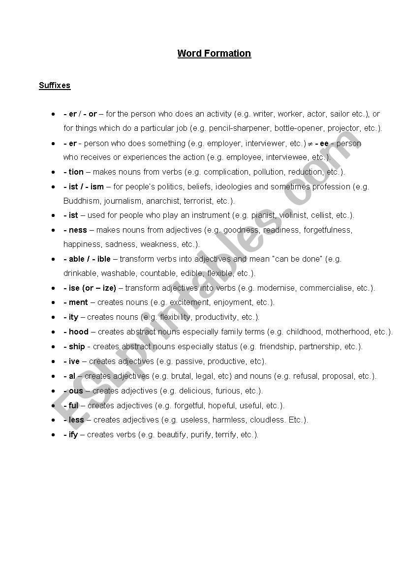 Suffixes  worksheet