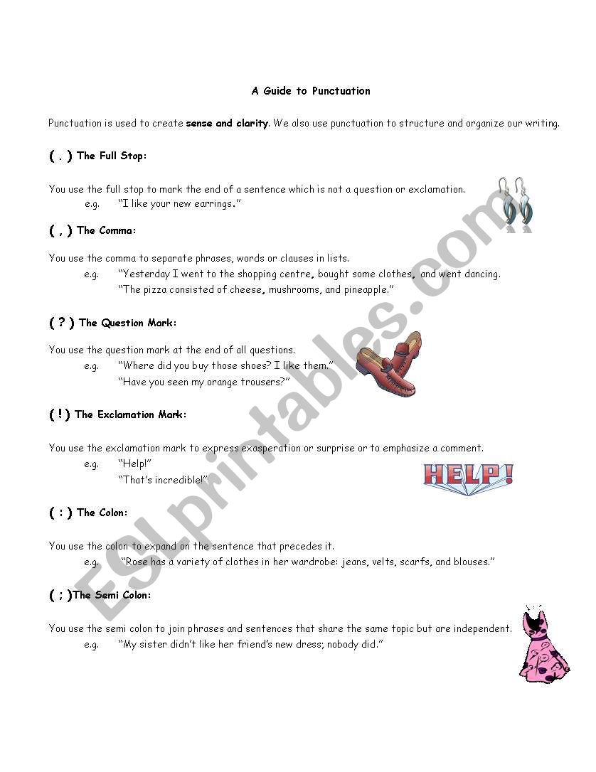 a guide to punctuation worksheet