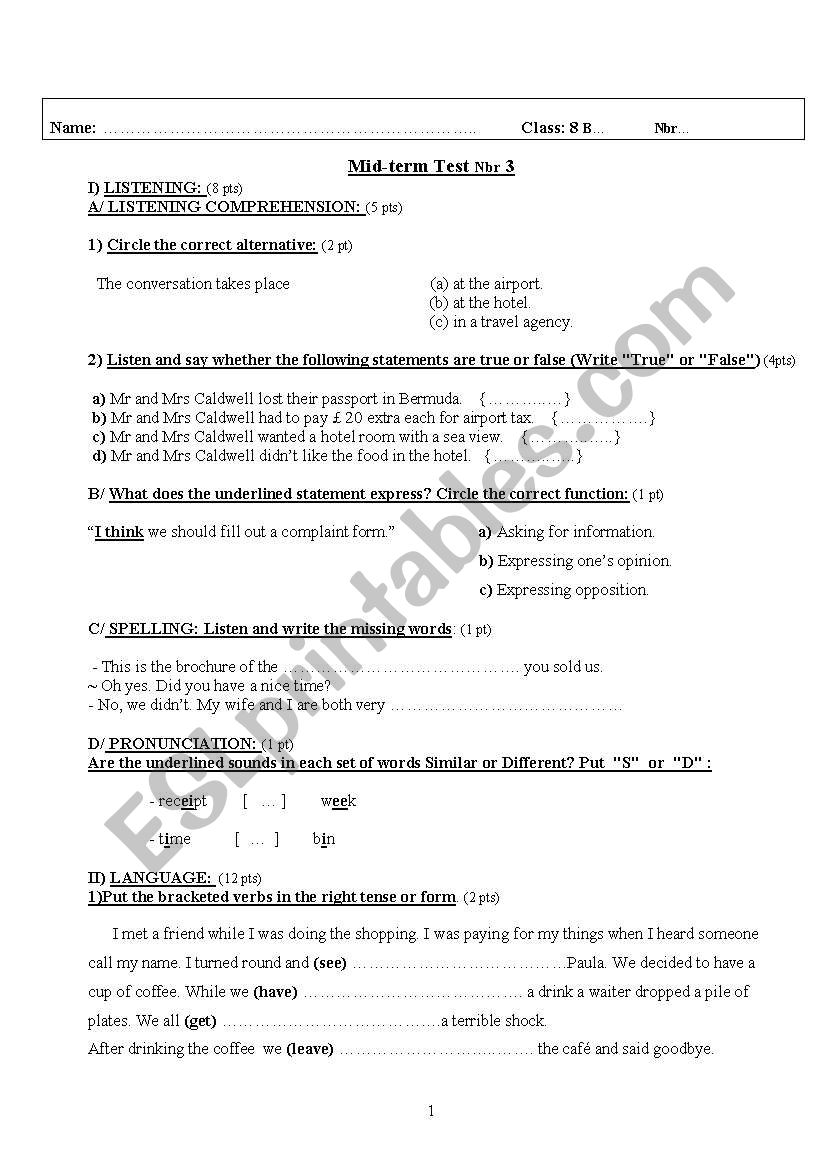 ENGLIS TEST n 3 worksheet