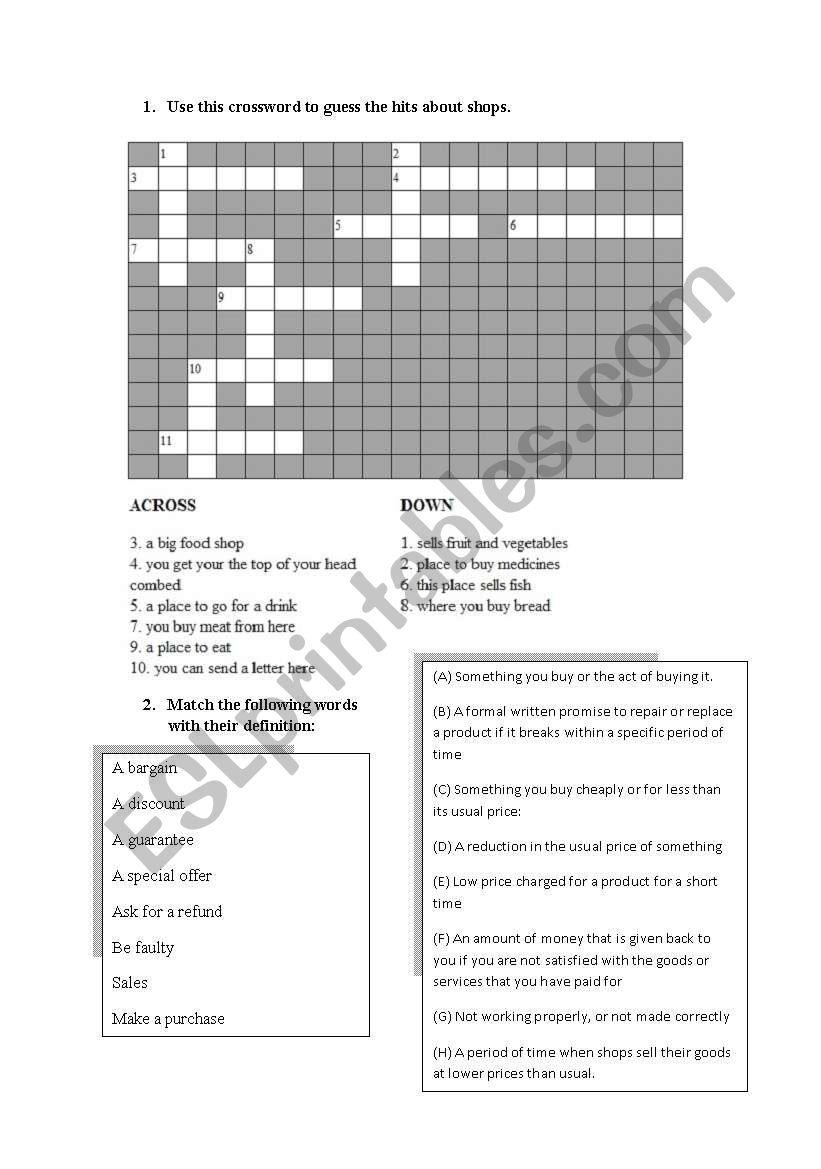 Supermarket worksheet