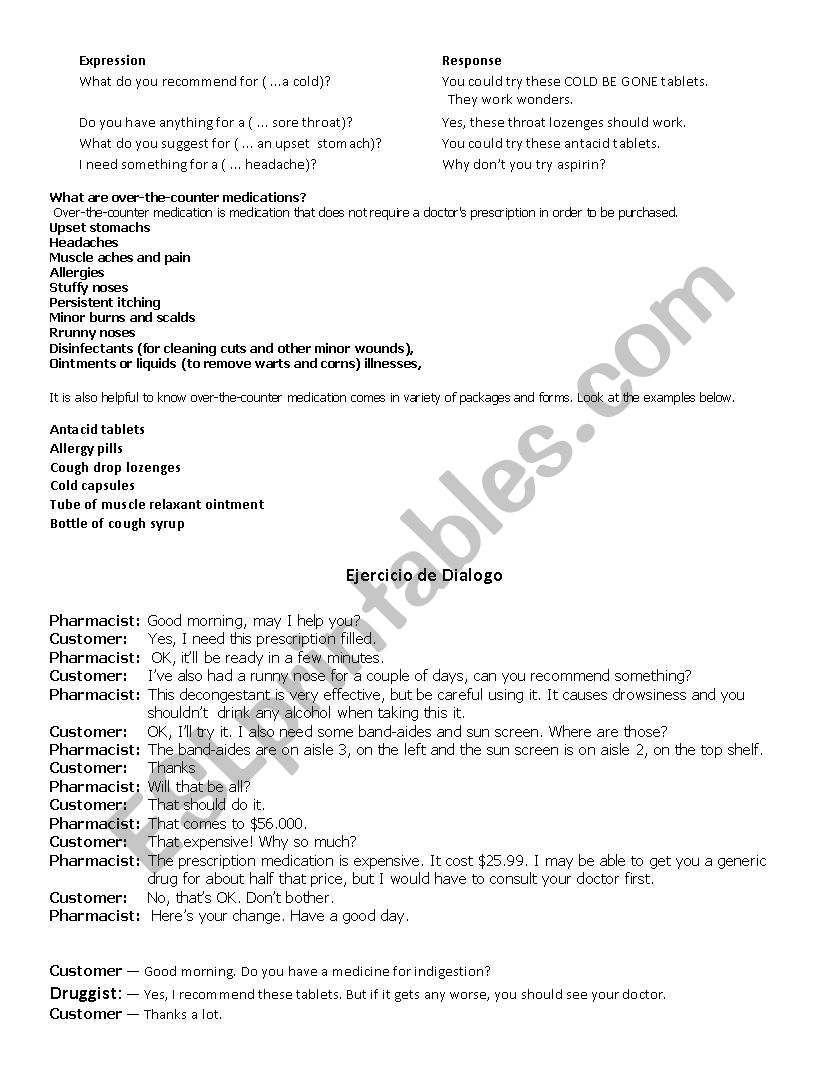 Pharmacy sheet worksheet