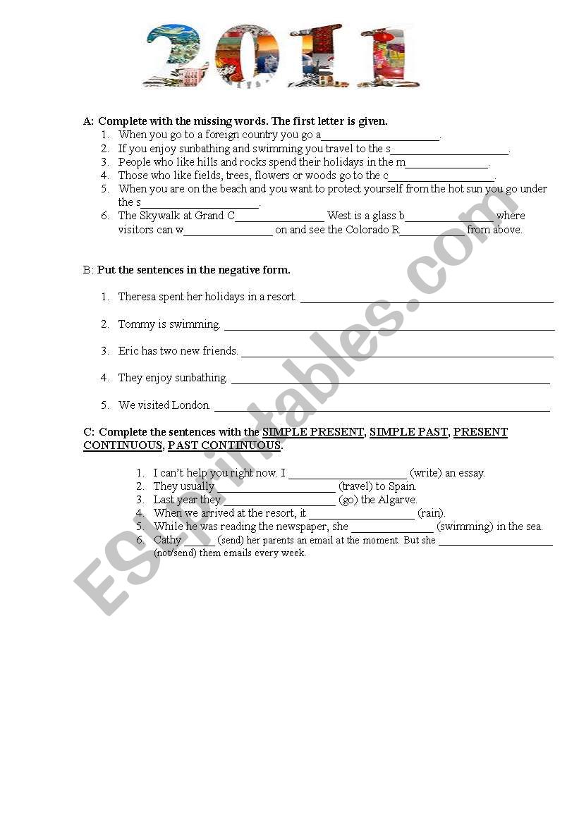 Vocabulary/tense worksheet worksheet