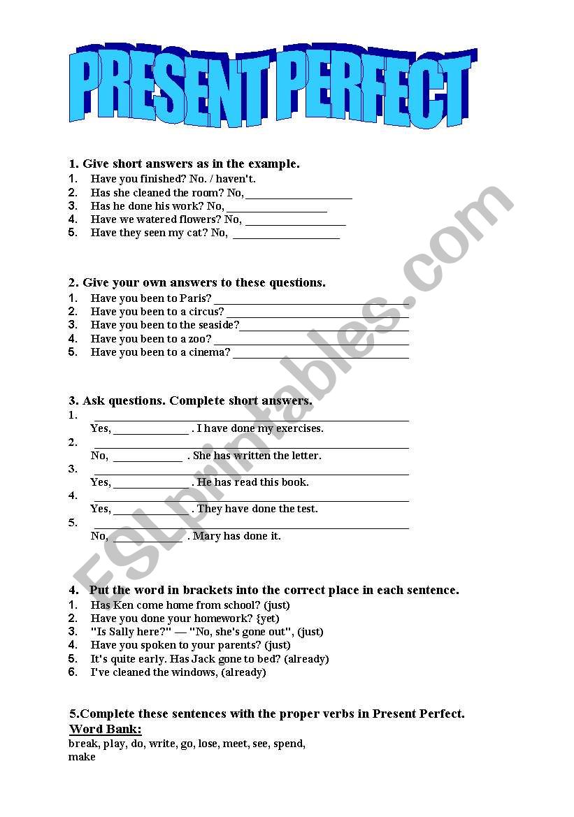 Present Perfect worksheet