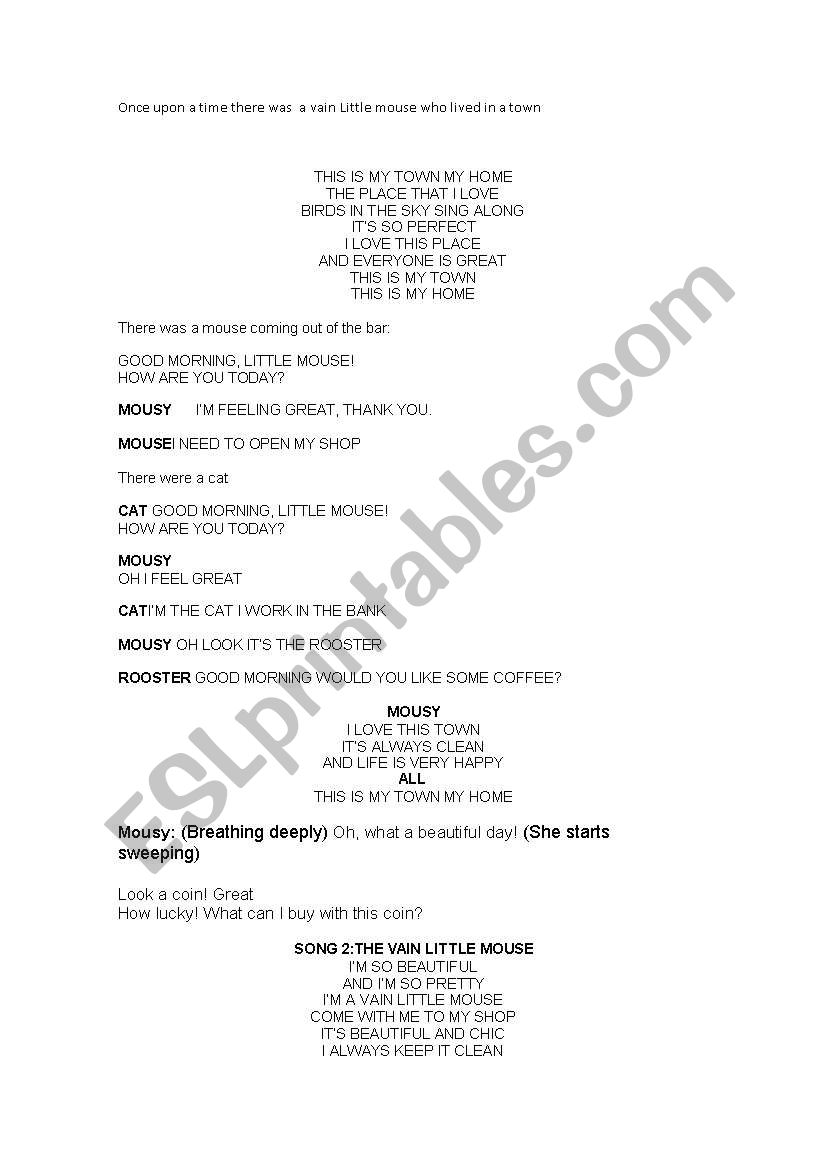 The vain little mouse worksheet