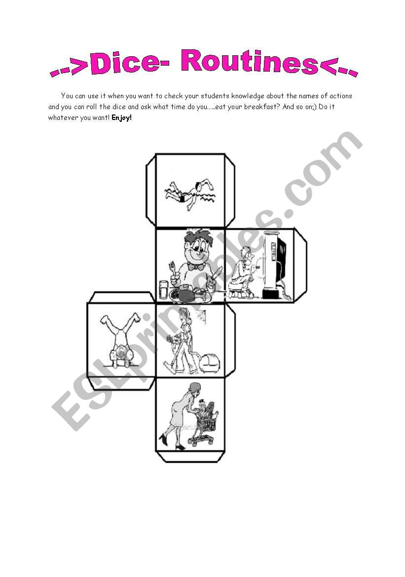 A dice of routines worksheet