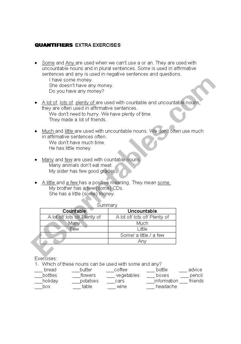 Quantifiers worksheet