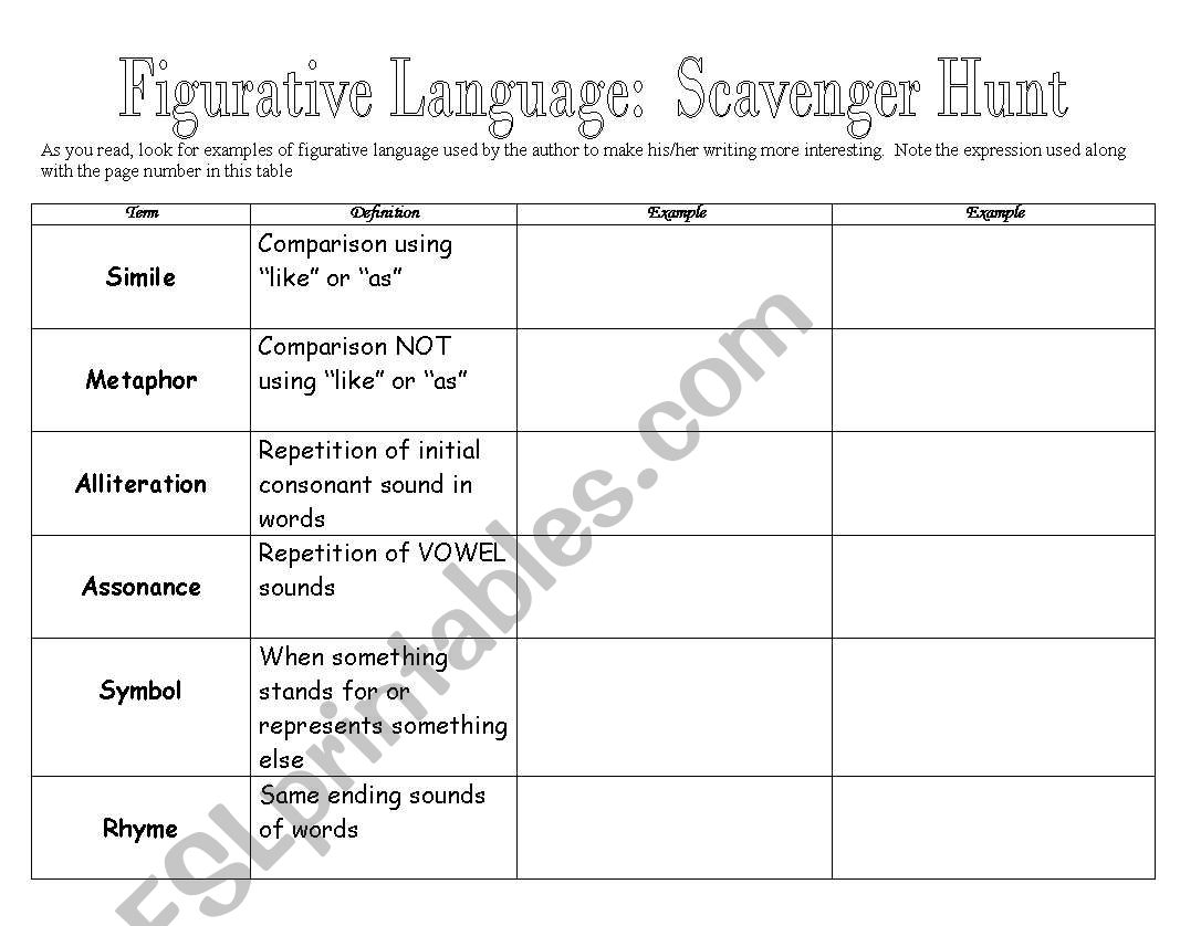 Figurative Language Scavenger Hunt