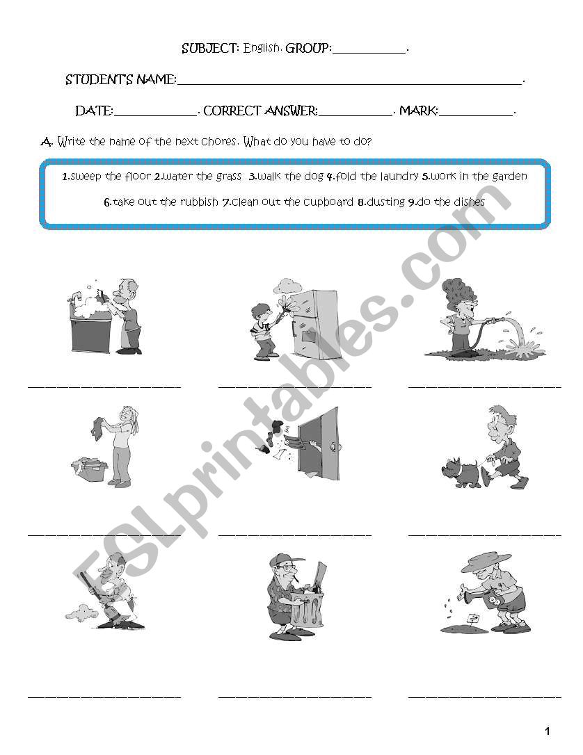 HOUSE CHORES worksheet