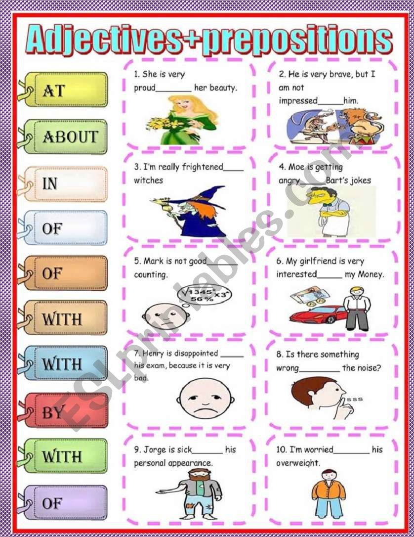 Adjectives + prepositions worksheet