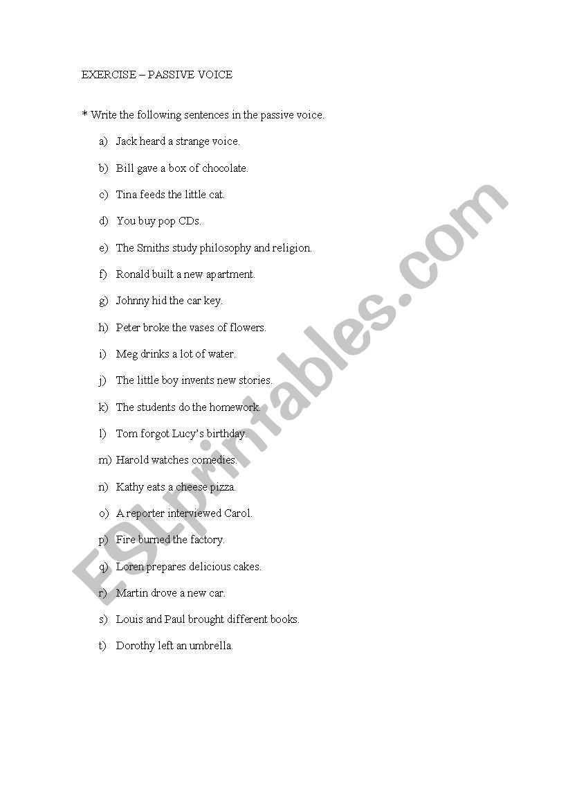 Passive Voice Exercises worksheet