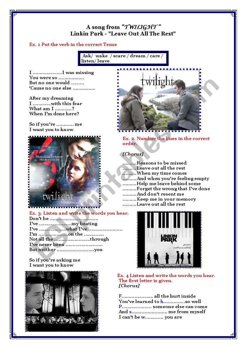 Songs for teenagers- Twilight worksheet