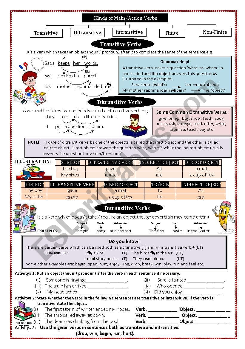 kinds of action verbs worksheet