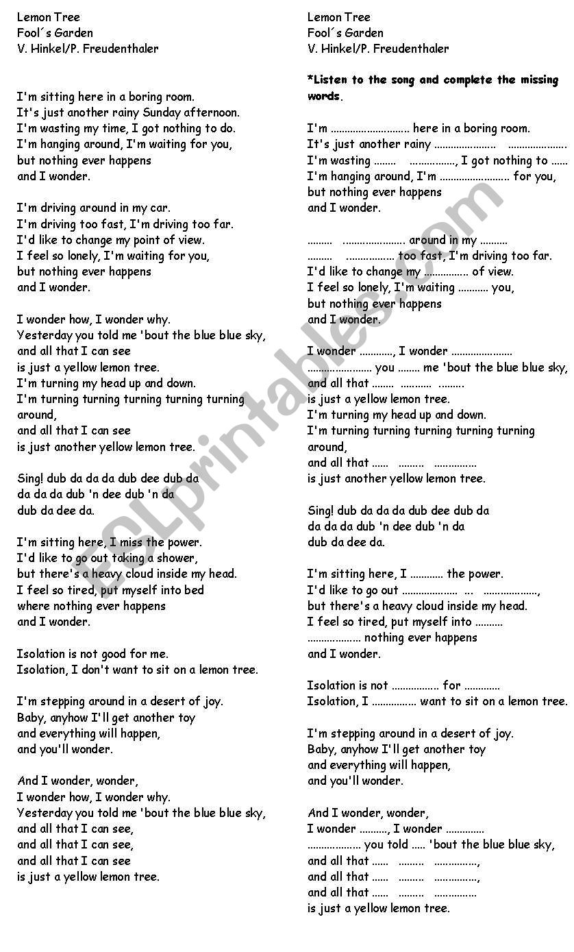LEM MON TREE worksheet